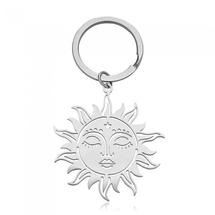 Porte-clés ciselé soleil mystique spirituel méditation acier inoxydable Porte-clés ciselé soleil mystique spirituel méditation acier inoxydable