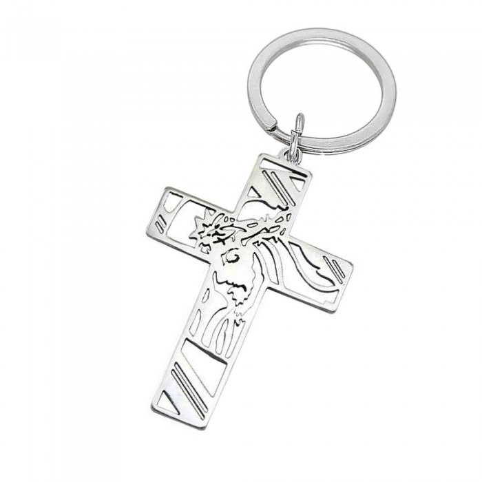 Porte-clés ciselé Jésus couronne d'épines acier inoxydable Porte-clés ciselé Jésus couronne d'épines acier inoxydable