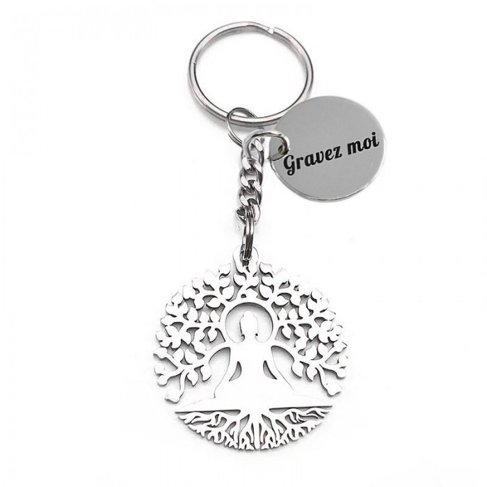 Porte-clés ciselé Bouddha méditation arbre de vie spirituel acier inoxydable gravure personnalisée sur médaille Porte-clés ciselé Bouddha méditation arbre de vie spirituel acier inoxydable gravure personnalisée sur médaille