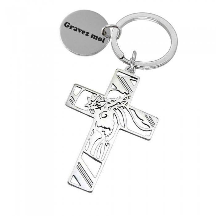 Porte-clés ciselé Jésus couronne d'épines acier inoxydable gravure personnalisée sur médaille Porte-clés ciselé Jésus couronne d'épines acier inoxydable gravure personnalisée sur médaille